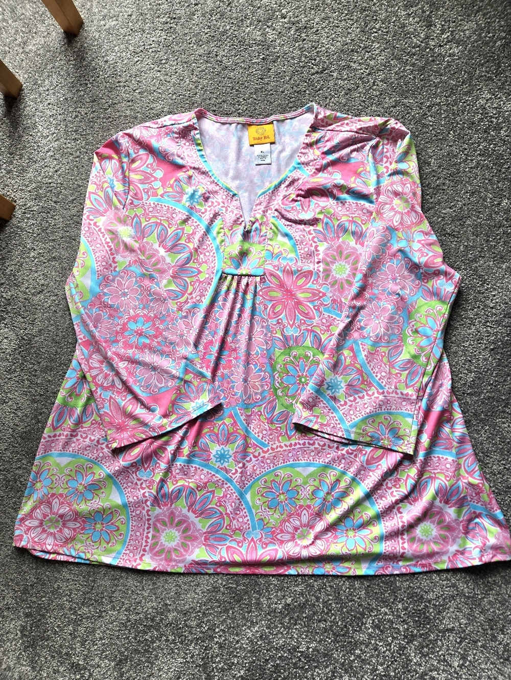 Ruby Road Womans Pink Multi-Color Floral V-Neck Tunic - Picture 3 of 6